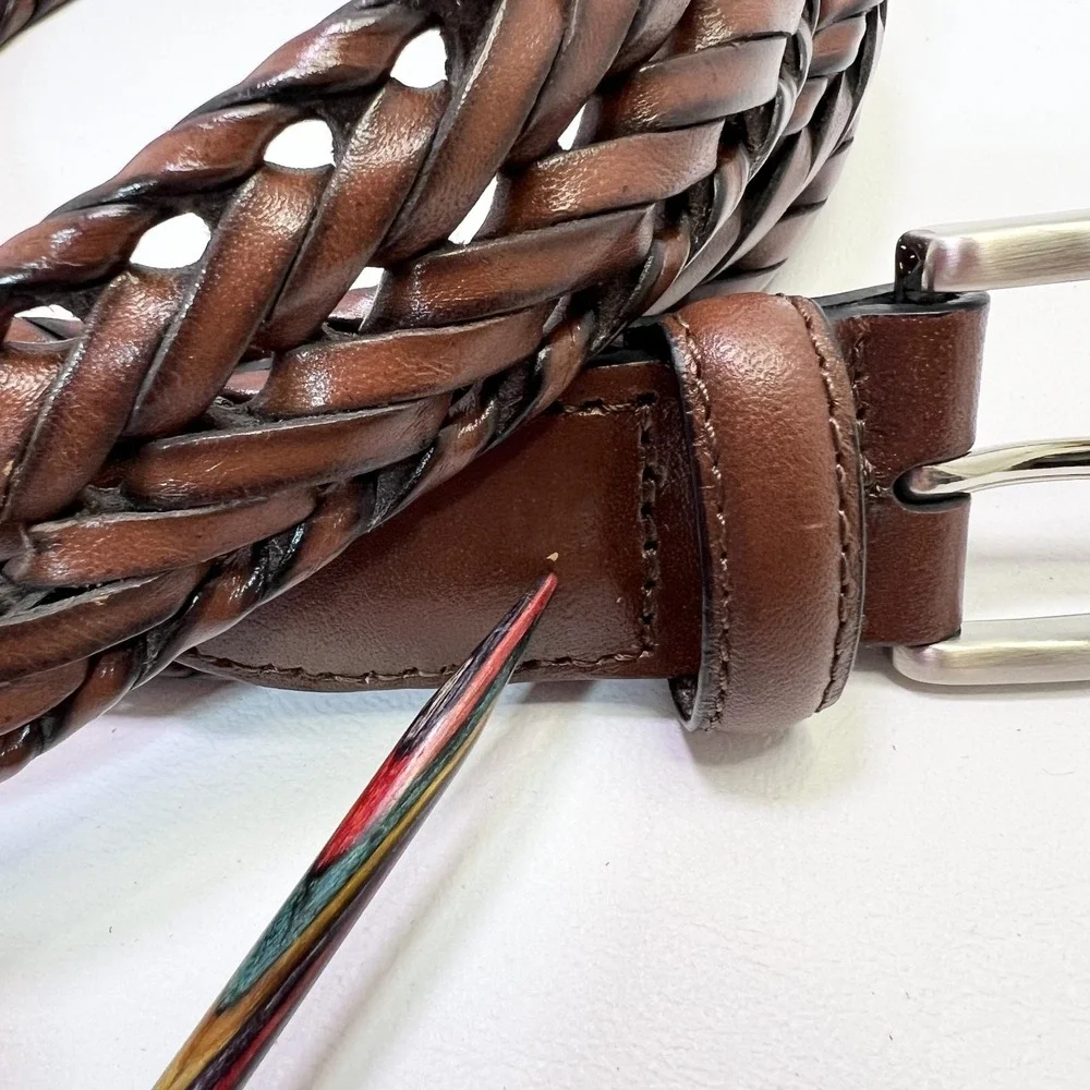 ROUNDTREE Brown Leather Braided Belt‎ Mens 39